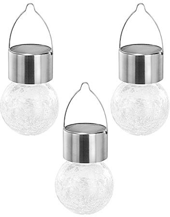 Colorful LED Solar Power Garden Light Globe Ball Hanging Glass Light Ball Crackle-Glass Light Outdoor Indoor Decoration for Party/Birthday/Celebration/Halloween/Christmas by HIMM (Three Pack)