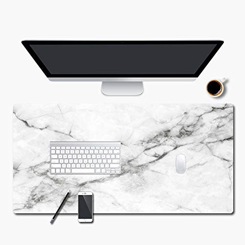 Laptop Schreibtisch Pad Erweitertes Mauspad Große Tastatur Gaming Matte Anti-Rutsch-Mauspad für alle Computer Maus verwendet zu Hause/Büro, Weißer Marmor, 90x45cm