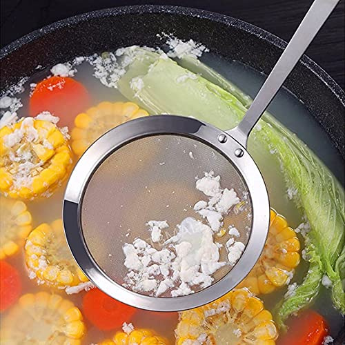 Hot Pot - Cucchiaio per schiumarola, in acciaio inox, a rete fine, per schiumare grasso e schiuma