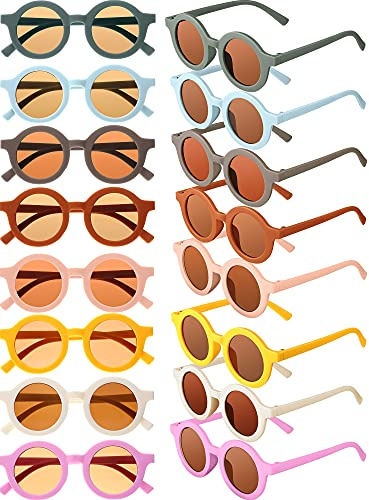 Frienda 16 Pairs Toddler Sunglasses Bulk Party Favors, Cute Round Kids Sunglasses Age 2-4 Classroom Beach for Boys Girls(Classic Colors)