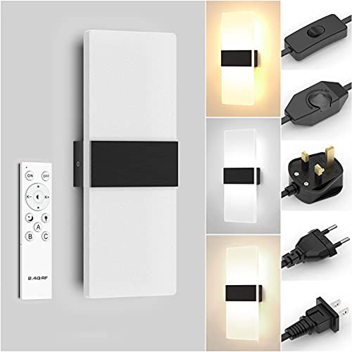 VOMI Dimmbar LED Wandleuchte mit Zuleitung und Schalter, Fernbedienung und Bluetooth-APP Modern Acryl Wandlampe mit Stecker Innen Nachtlicht 3000K-6500K Flurlampe für Wohnzimmer Schlafzimmer,Schwarz
