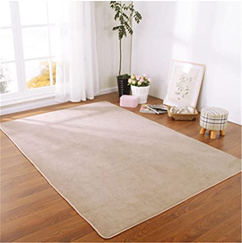 Alfombra de Terciopelo Coral Grueso de Color sólido Calidad Beige cálido brillante Suave Lavable Antideslizante Grande Rugs Minimalista Moderna Sala Estar Dormitorio Tatami Gateando Estera -120×140cm