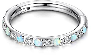 PiercingJak G23 Titan Segmentring Clicker Septum Tragus Helix Ohr Daith Piercing 16G Nasenpiercing Lippenpiercing Ring 8mm mit glitzer Zirkonia Opal, Silber