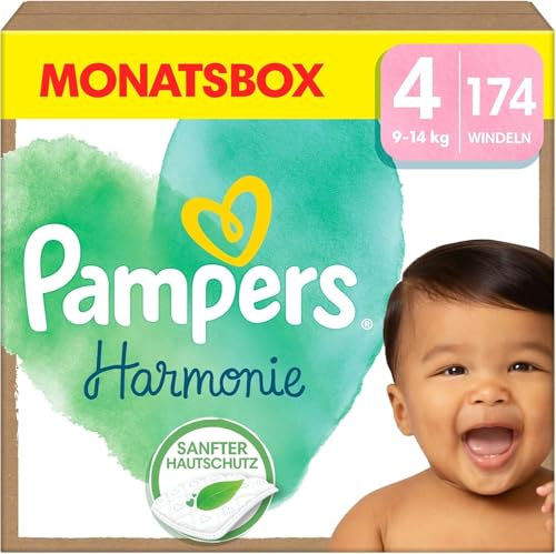 Pampers Harmonie Windeln Größe 4, 174 Windeln, 9kg-14kg, sanfter Hautschutz mit 100Prozent Pampers Schutz