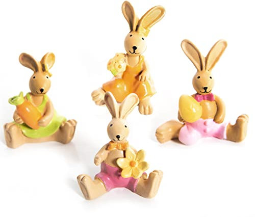 Logbuch-Verlag 4 kleine Bunte Osterhasen Ostern Deko Figuren als Geschenk Miniatur Hasenfamilie Osterdeko 5,5 cm