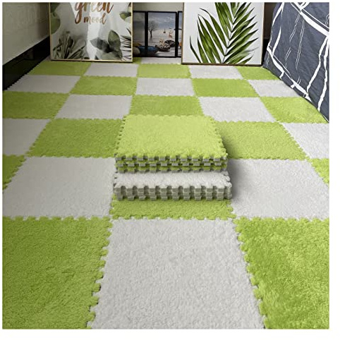 16 Stück Ineinandergreifende Plüsch-Schaumstoff-Fußmatten, Warmer Teppich, Ineinandergreifende Bodenfliesen, 30 X 30 cm Große Puzzle-Spielmatten Für Schlafzimmer, Spiel(Color:Grün+Weiß)