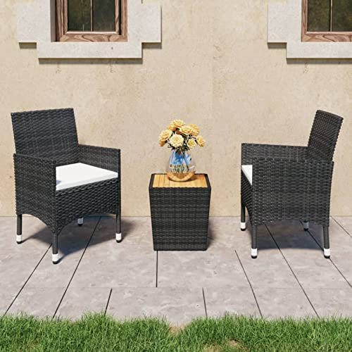 Homgoday Bistro-Set für den Garten, 3-teilig, aus Polyrattan und schwarzem Akazienholz, Gartenmöbel für den Außenbereich, Gartenmöbel