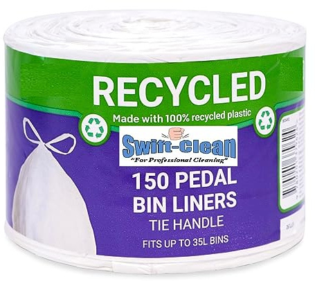 Swift Clean® Recycled Tie Handle Pedal Bin Liners 35litre, 150 Pack