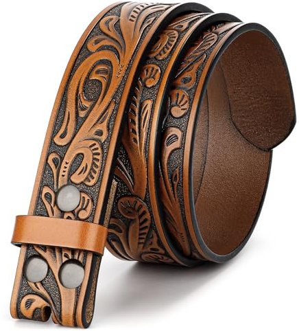 BELTROAD Western Ledergürtel Strap für Männer Frauen Cowboy Cowgirl Leder Herrengürtel für Jeans Geburtstag Weihnachten Gürtel Geschenke | Ledergürtel 3.8mm, DIY Wechseln, Snap on Schnalle, Cowboy Kostüm für Karneval Halloween, Western Outfit