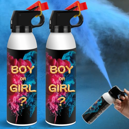 Extintor de revelación de género, paquete de 2, decoración de revelación de género, ideas de fiesta de bebé, 100% biodegradable para decoraciones de fiesta (azul)