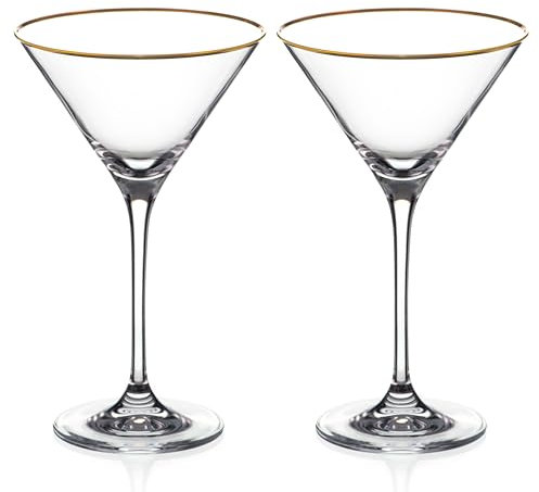 DIAMANTE Juego de 2 copas de Martini de cristal con borde dorado real pintado a mano, 5207.902.ELX.A