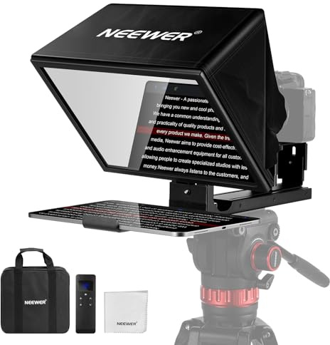 NEEWER BASICS X12B Aluminiumlegierung Hebbarer Teleprompter 12 für iPad Tablet Telefon DSLR Kamera, Fernbedienung & App Steuerung, Kompatibel mit iOS Android, Pro für Online Unterricht Live Streaming