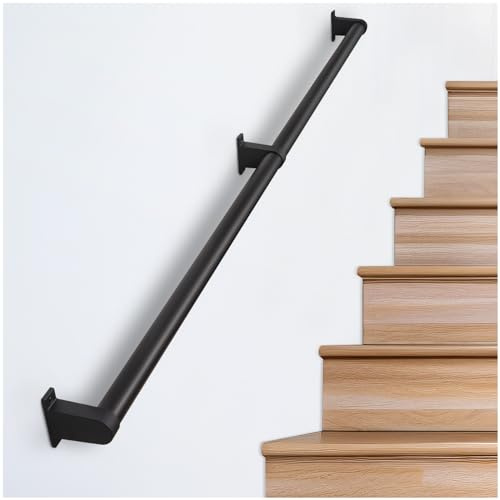 SDNBHT Industrial Stair Railing Metal Hand Rails for Indoor Stairs Wall Mount Staircase Handrails 1.5 Pipe Stair Handrail for Steps Black Aluminum Stairway Railing for Outdoor & Indoor Stairs 8ft
