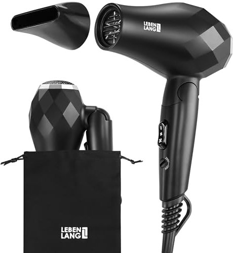 LEBENLANG Phon da viaggio pieghevole piccolo - 1000W Doppio voltaggio & Borsa da viaggio incl. beccuccio per lo styling I Phon capelli I Asciugacapelli ionico I Phone capelli Hair dryer Fono