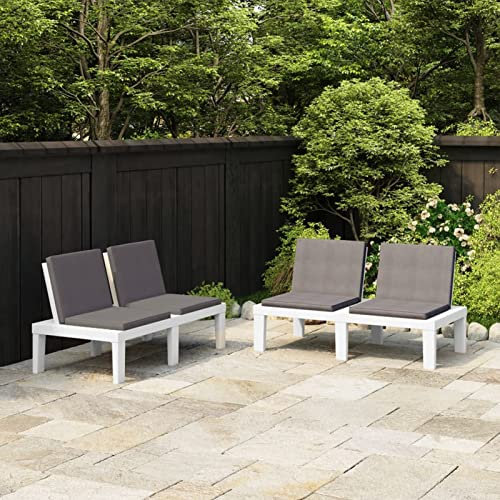 LAPOOH Gartenbänke mit Kissen 2 STK. Kunststoff Weiß, Balkon Möbel, Outer Banks, Sitzbank, Gartenmöbel, Garten Möbel, Balkon Bank, Bierbank, Parkbank