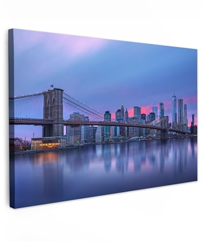 MuchoWow© Quadri Moderni Camera Da Letto Foto Quadro Con Cornice | 120x80 cm - Decorazioni Parete Soggiorno Stampa Su Tela Moderna Casa Salotto PosterNew York - Skyline - Ponte di Brooklyn