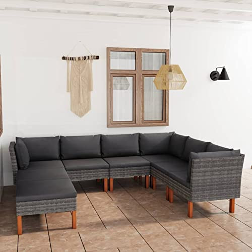 Homgoday 8-TLG. Garten-Lounge-Set mit Kissen Gartenmöbel Set Gartenlounge Sofa Balkon Lounge Sofa Ecksofa Garten Sitzgruppe Balkonmöbel Gartengarnitur Poly Rattan Grau