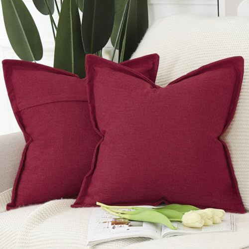 MADIZZ Set med 2 Röd Imiterad linne kuddfodral med bred kant, mjuka bohemiska dekorativa kuddfodral för sovrummet, modern kuddskal för soffa 40x40 cm