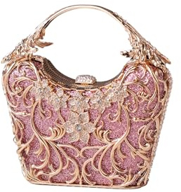 CORIOS Damen Strass Clutch Diamant Abendtasche Glitter Kristall Handtasche Elegant Pailletten Schultertasche Glänzend Umhängetasche Klein Tasche für Cocktailparty Geburtstag Abendparty Rosa