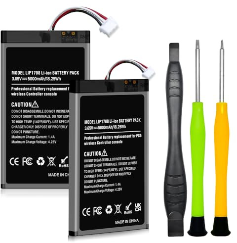 WAVYPO 2 Pack PS5 Contrôleur Batterie, 5000mAh Le Remplacement LIP1708 Batterie for PS5 Playstation 5 DualSense CFI-ZCT1W Contrôleur