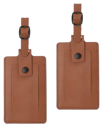 PATIKIL 2 Stück Kofferanhänger Flugreise Koffer Namensanhänger Tags mit Namensschild Adressschild Klappe & Knopf PU Leder Gepäckanhänger für Kreuzfahrten Reisetasche Braun