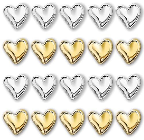 BelleVive 20 Stück Kühlschrankmagnete, Dekorative Herzmagnete, Kühlschrankmagnete, Whiteboard-Magnete, Schließfachmagnete, Starke Haltekraft, dekoratives Magnet für Zuhause, Gold + Silber