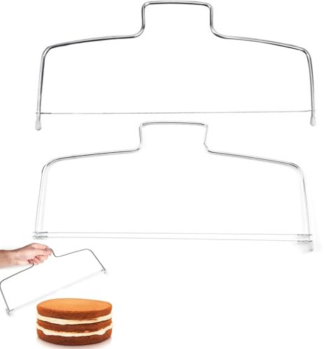 GVSS 2 Pièces Coupe Gateau en Acier Inoxydable 32 cm, Decoupe Gateau avec Lignes Simples et Double,Coupe Genoise,Découpe Gateau Layer Cake,Coupe Genoise Patisserie,Fil pour Couper la Genoise