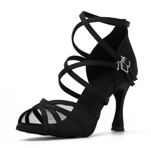 Syrads Scarpe da Ballo per Le Donne Latino Sala da Ballo Scarpe da Sposa da Sposa in Rete Scarpe da Ballo Formale,Nero 9cm Heel,38 EU Size