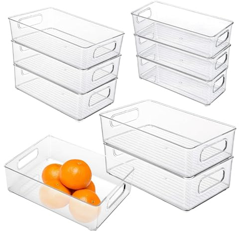 HEIYUET 9 stycken kylskåpsförvaring, transparent kylskåp, förvaringslåda, kylskåpsförvaring med handtag, stapelbara kylskåpslådor för frys, kylskåp, kök, 3 storlekar