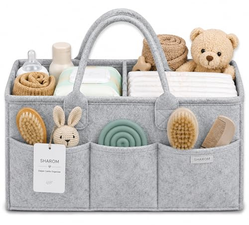 Essential Baby Caddy for Newborns. Spacious, Sturdy & Portable Diaper and Nappy Caddy for Newborn Essentials, Nursery Storage Basket & Organiser for Baby Shower Gifts & Registry Must-Haves Grey