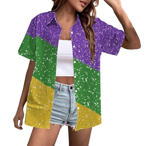 Women's Fashion Festival Celebration Comfortable Printed Short Sleeved Shirt rot weiß gestreiftes Shirt Herren Karneval (Green, S)