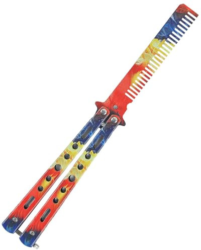 KGDUYC 1 pcs Butterfly Kamm, Faltbare Taschenkamm Butterfly Trainer Übung Messer Kamm, Faltbare Hairstyling Bürste Falten Praxis Training Schmetterling, balisong trainer (Eis und Feuer)