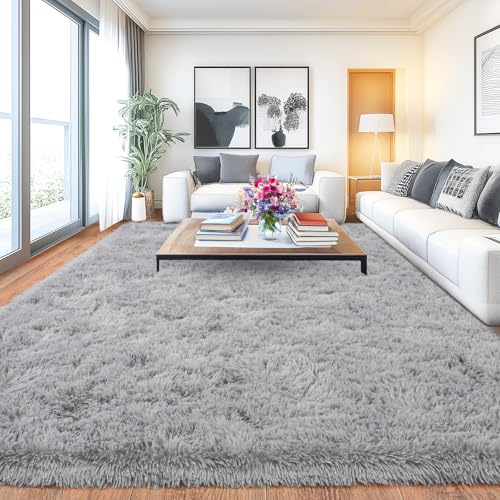 Chicnix Großer Teppich Wohnzimmer 200x300 Hochflor Flauschig, Schlafzimmerteppich Langflor Grau, rutschfest Weich Shaggy Teppich für Kinderzimmer Teenager Schlafsaal