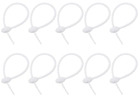 sourcing map 20Pcs 7 Silicone Cable Ties, Reusable Zip Ties Strips Twist Tie, Cable Cord Wraps Management Organizer for Home Office Kitchen Food Bag, White