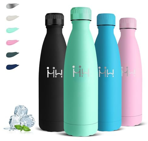 Borraccia Termica, Borraccia 500 ml, Senza BPA, Borraccie Bambini, Senza Perdite, Borracce Acciaio Inox, Isolato Sottovuoto, Borracce Metallo per Scuole, Campeggio, Caffè, Ufficio, Viaggio