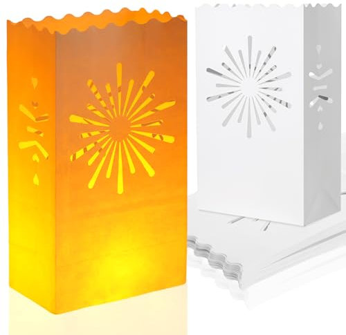 Honoson 24 Pcs White Luminary Candle Bags Fire-Retardant Material Lantern Luminary Bag Durable Reusable for Wedding Valentine's Day Decor Engagement Event Marriage Proposal (Fresh Style)