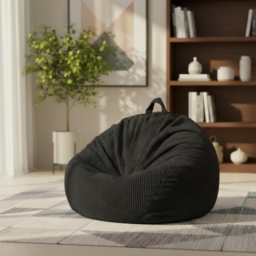 ZhenLives Schwarzer Cord-Sitzsack-Stuhl (91 cm, ohne Füllung), wasserdichte Aufbewahrung, Ottomane und wandelbares Sofa für Spielzimmer, Heimkino und Büro, strapazierfähig, flauschige Liege für Männer