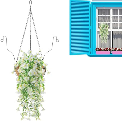 Hanging Basket with Artificial Flowers | Outdoor Artificial Flowers with Hanging Basket | Hanging Plant Decoration for Wedding Dining Room Living Room Home Hotel Balcony Garden