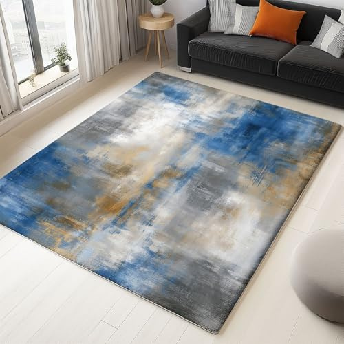 Genérico 80 x 150 cm Alfombra Salon Garabato Abstracto Textura Metálica Alfombra Pelo Corto Antideslizante Interior, Fácil de Limpiar para Dormitorio Comedor Marina Guerra