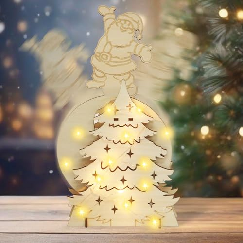 Bastelset Weihnachten, Weihnachtsbasteln zum Bemalen, LED Tischdeko Weihnachten, Swinging Holz Weihnachtsdeko mit Aquarellstift und Lichterkette, DIY Weihnachtsbaum Weihnachts Basteln Geschenk(A)