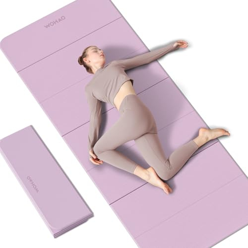 WOHAO 7-Fold Yoga Mat 74x31 - 0.31 Inch Thick Folding Exercise Mat, Extra Wide Non-Slip POE Mat for Travel, Storage, Yoga, Pilates, Meditation & Home Gym, Lightweight & Portable (Taro Purple)