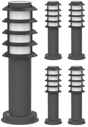 ledscom.de 5 lampadaires d'allée/bornes lumineuses PORU pour l'extérieur, IP44, grille, 39 cm, anthracite, 1 ampoule E27 max. 40 W