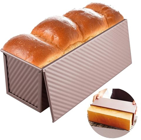 inodiref Molde Pan De Molde Con Tapa Masa de 1000g, Antiadherente Moldes Para Pan con Tapa, Rectangular Molde Para Pan De Molde Para Hornear Tostadas, Pan, Pasteles y Sándwiches(Oro Rosa)