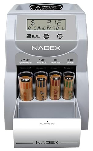 Nadex S180 Digital Coin Sorter and Counter – Displays Total and Denomination Values, Silver