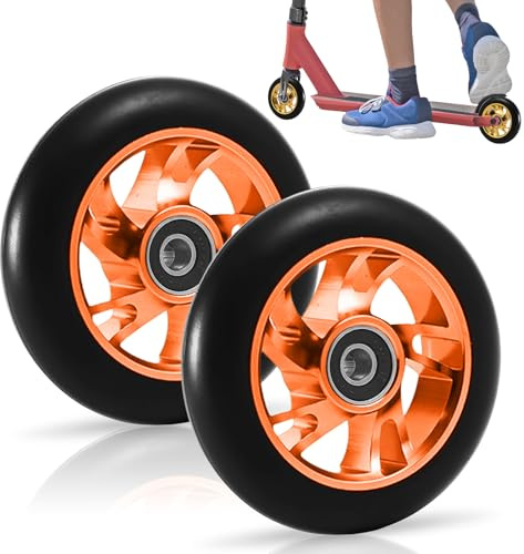 2 Piezas 120MM RuedasZ De Patinete ScooterZ,120MM RuedasX De ScooterZ,ABEC-9 Ruedas Stunt Scooter,Stunt ScooterZ Ruedas Para Unisex Adulto,Scooter(Color Naranja)