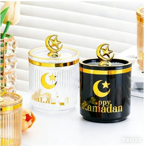 VorIrydian 2 Pièces Boîte à Bonbons avec Couvercle pour Eid Mubarak Récipient Décoratif pour Friandises de Fête Ramadan Bol de Stockage pour Sucre et Snacks Plateau de Présentation pour Table, 350 ml
