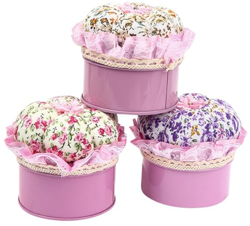 HAPINARY 3Pcs Portable Sewing Pin Box Set with Needle Cushion, Fabric Pin Holder for DIY Crafts, Reinforced Floral Pattern Storage Case for Home Sewing and Dressmaking
