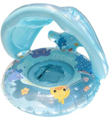 Inflatable Pool Floats - Portable Kids Swimming Ring with Sunshade| Floating Water Floats Swim Toys for Beach Lake Outdoor Backyard Vacation Travel Party