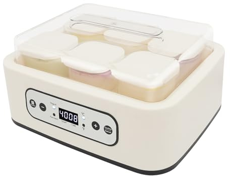 Yogurtera digital automática de 1,5 l con 6 vasos, yogurtera con temporizador y control de temperatura, yogurtera para yogur griego, queso, natto