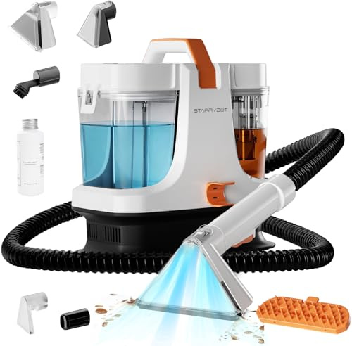 STARRYBOT Tragbare Teppich- & Polsterreinigungsmaschine für Haustiere, 15 Kpa starke Saugleistung, Fleckenentferner für Sofa, Teppich, Auto & Polstermöbel, mit 1,8L Doppeltank (Weiß)